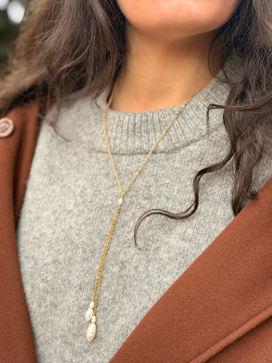 Collier Lariat de Perles - Larmes de Nacre