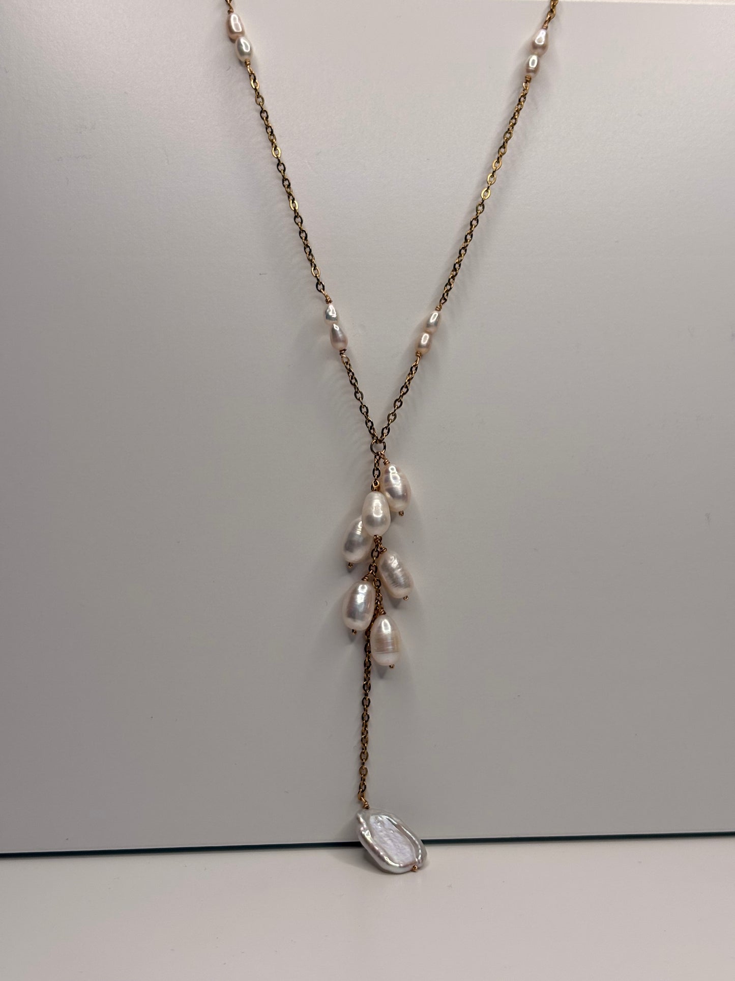 Lariat Necklace of Pearls - Light Mother of Pearl