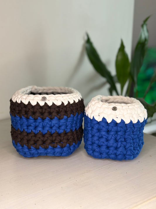 Duo de Paniers de Rangement en Crochet - NOA & ALBA - Marron & Bleu