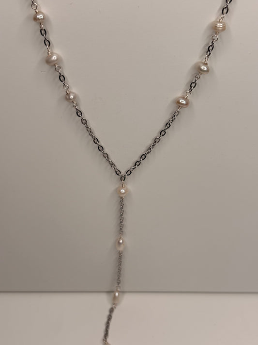 Collier Lariat de Perles - Gouttes Nacrées