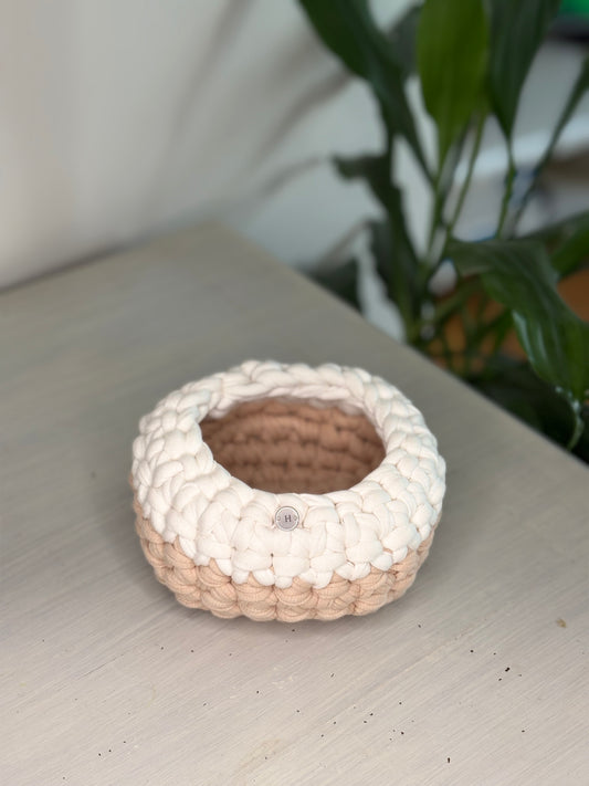 Panier de Rangement en Crochet - ALBA - Beige & Blanc