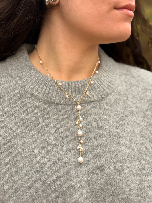 Collier Lariat de Perles - Pluie d’Eau Douce