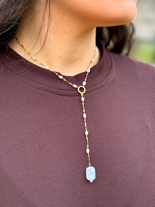 Collier Lariat de Perles - Soleil de Nacre