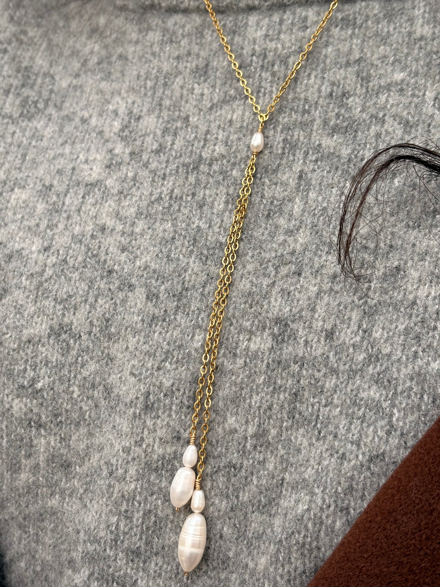 Perlen-Lariat-Halskette - Tränen aus Perlmutt