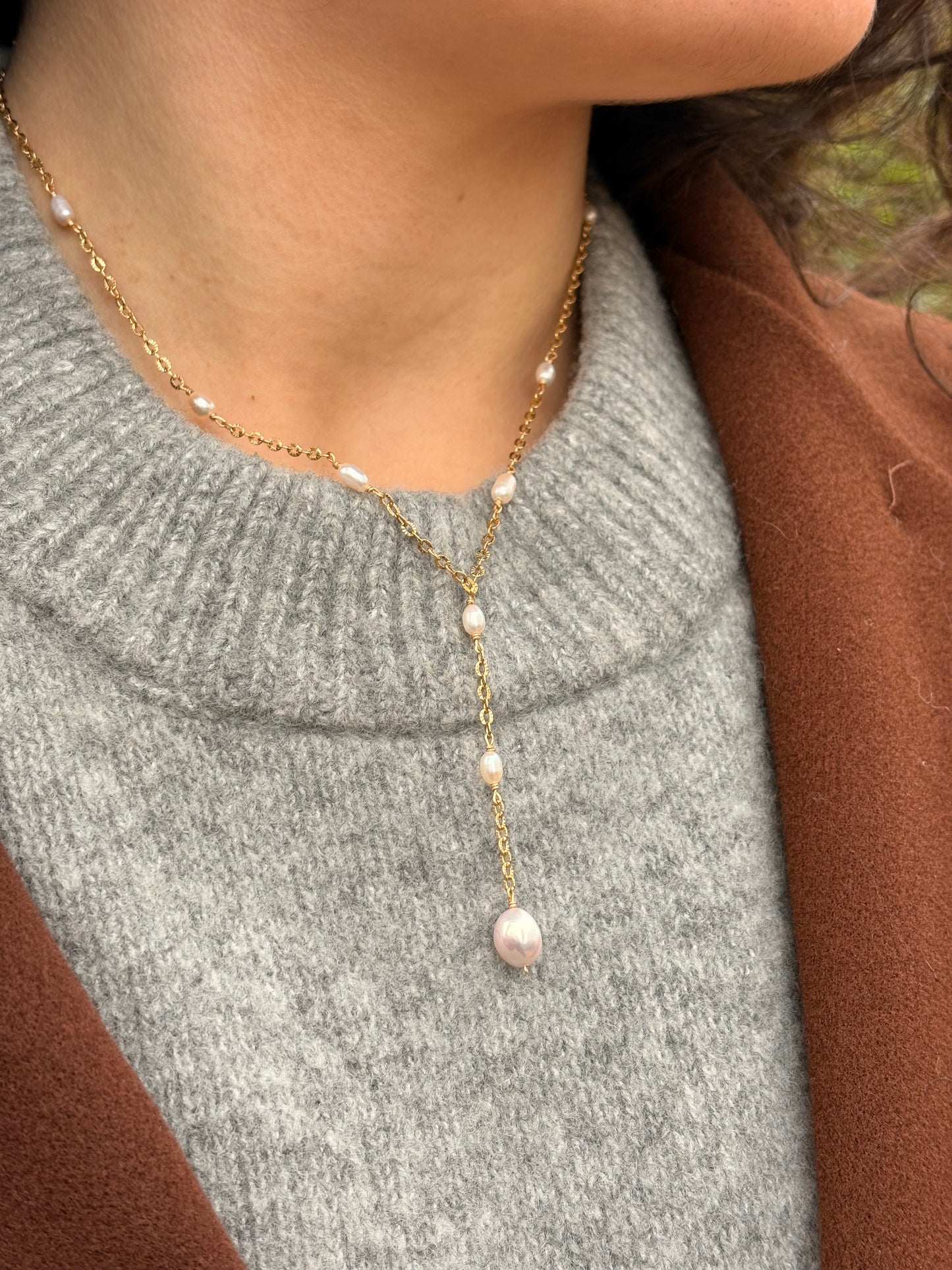 Pearl Lariat Necklace - Secret Gold