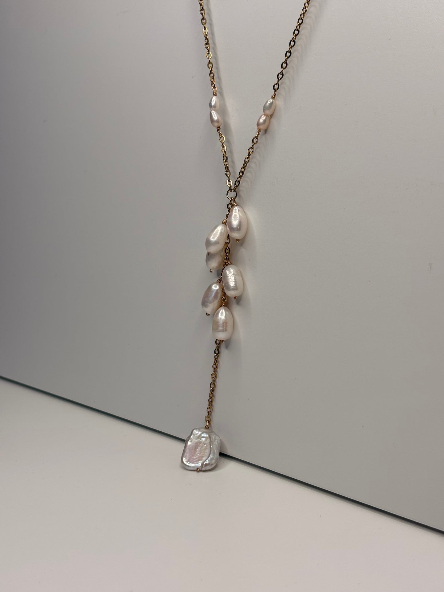 Lariat Necklace of Pearls - Light Mother of Pearl