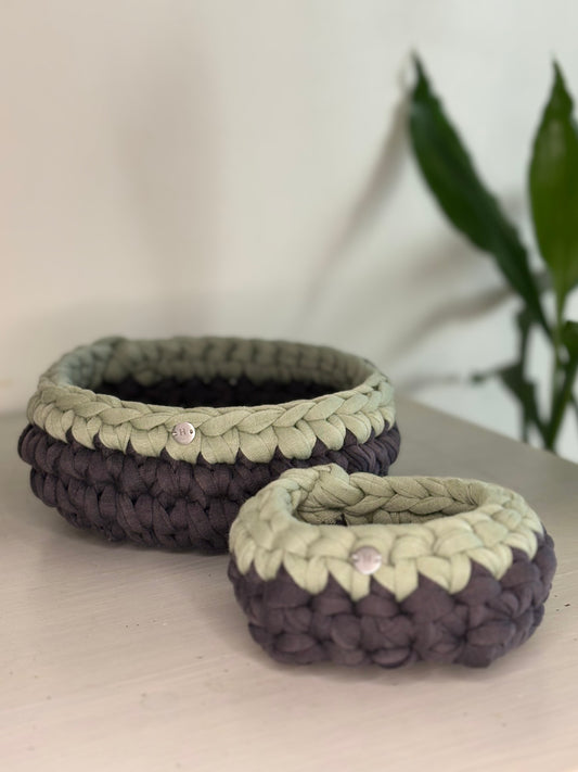 Duo de Paniers de Rangement en Crochet - NOA & ALBA - Gris Anthracite & Vert Pastel