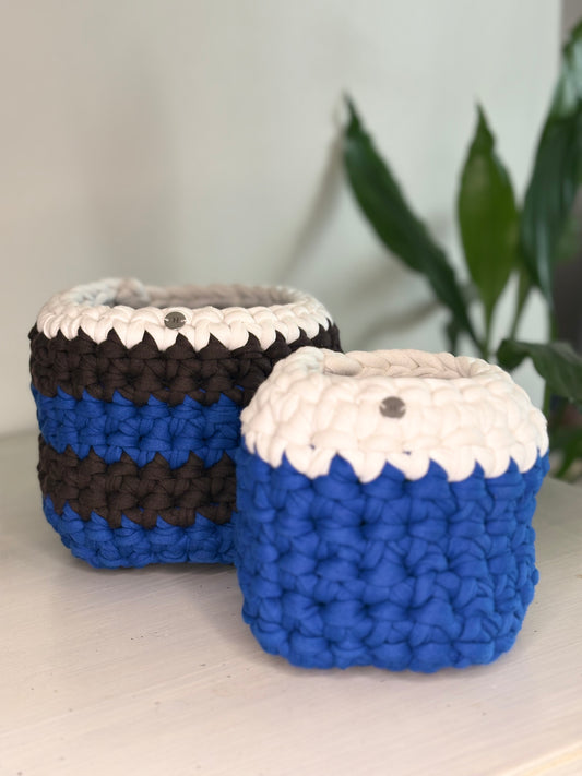 Duo de Paniers de Rangement en Crochet - NOA & ALBA - Marron & Bleu