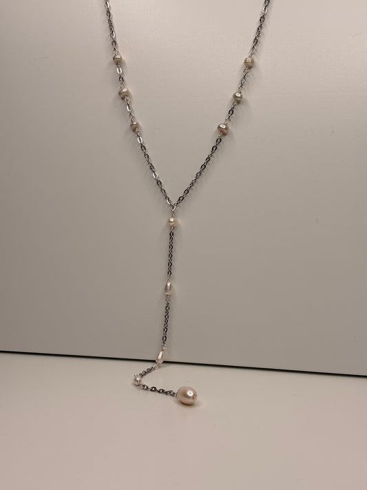 Collier Lariat de Perles - Gouttes Nacrées