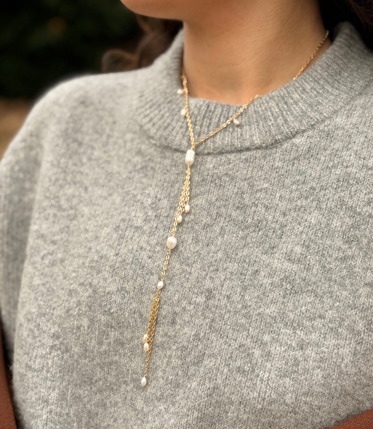 Perlen-Lariat-Halskette – Himmlische Perle