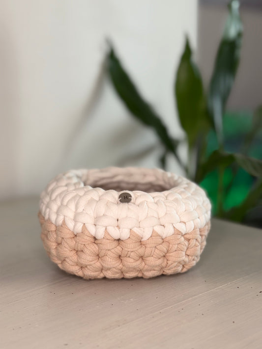 Panier de Rangement en Crochet - ALBA - Beige & Blanc