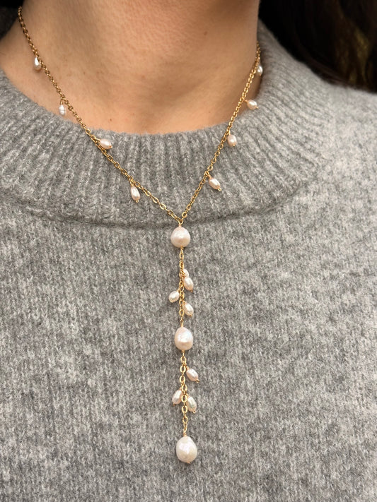 Collier Lariat de Perles - Pluie d’Eau Douce