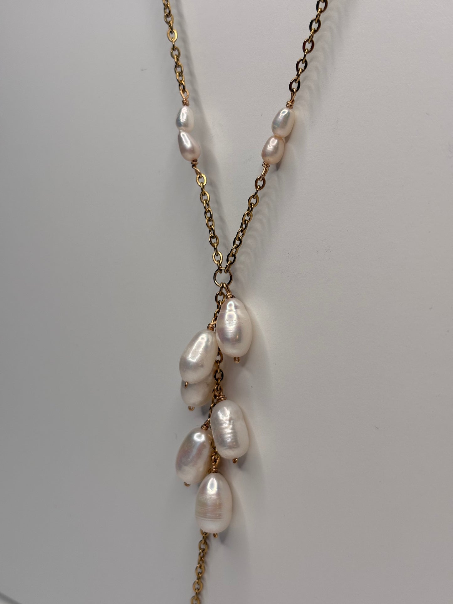 Lariat Necklace of Pearls - Light Mother of Pearl