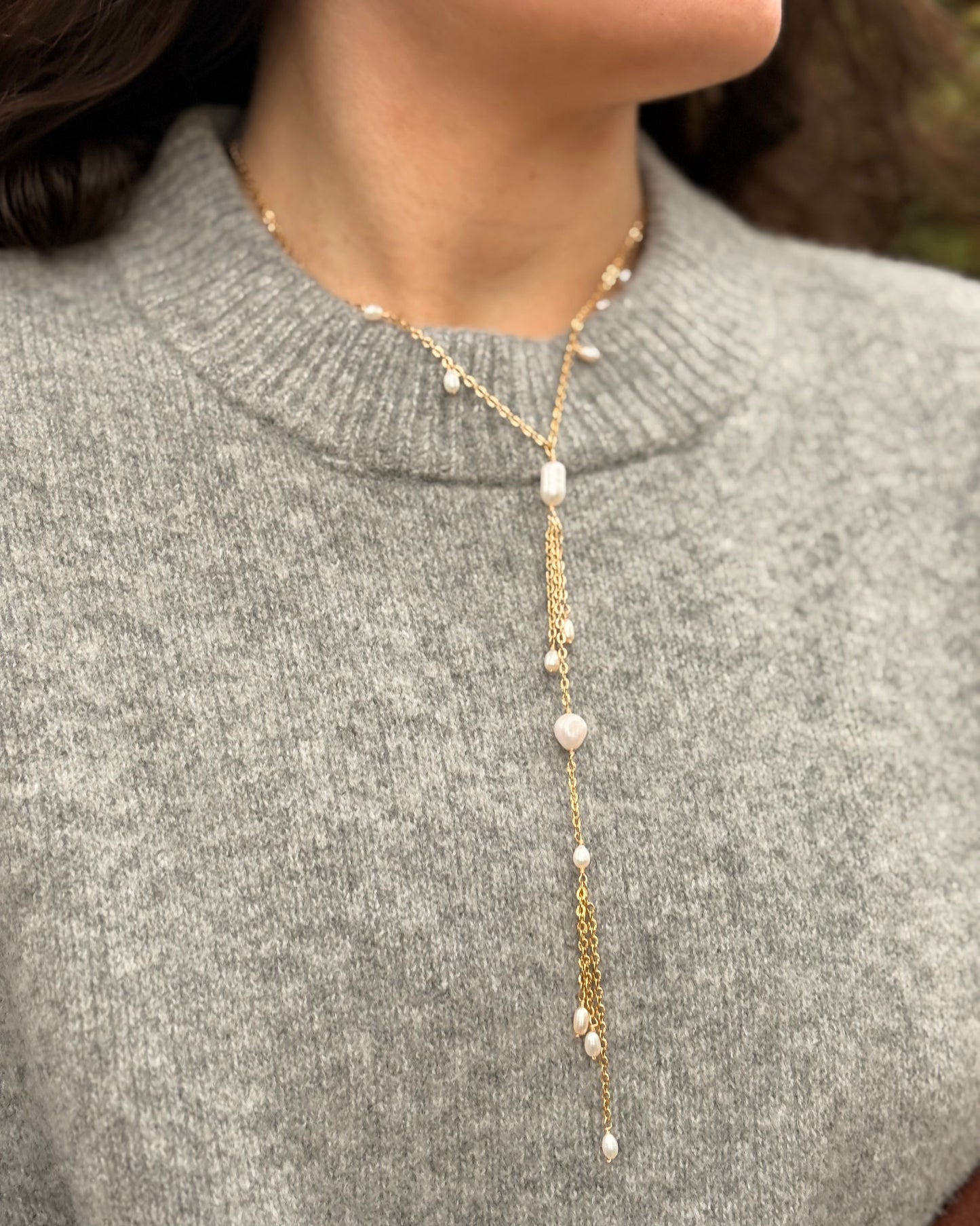 Perlen-Lariat-Halskette – Himmlische Perle