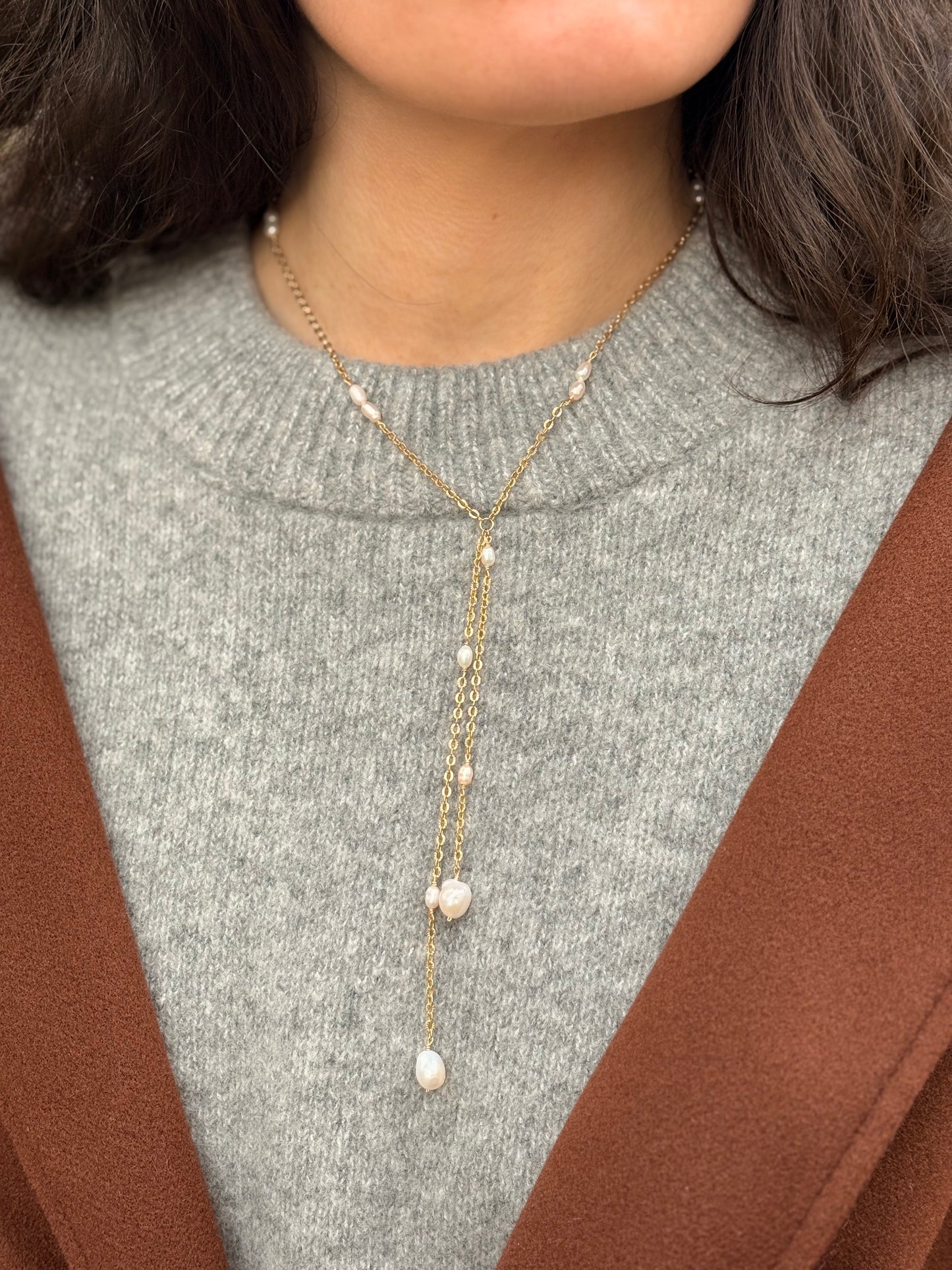 Collier Lariat de Perles - Cravate Nacré