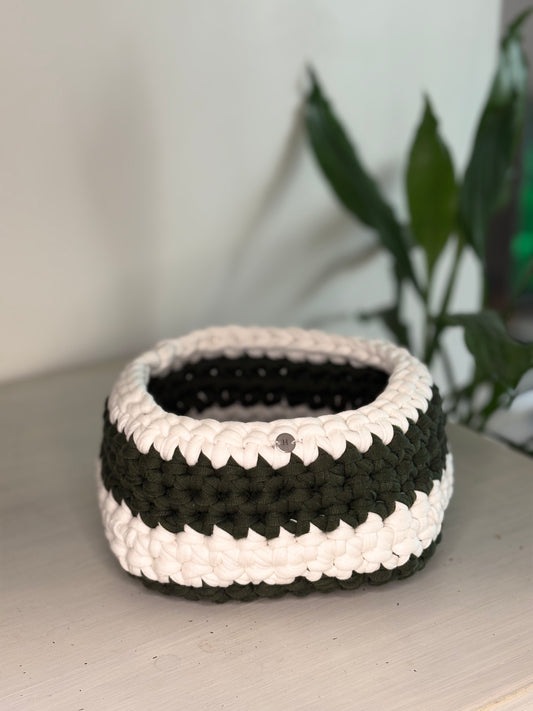 Duo de Paniers de Rangement en Crochet - NOA & ALBA - Vert sapin & Blanc