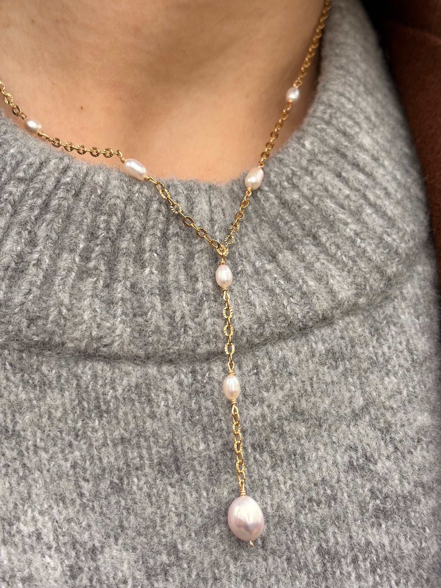 Pearl Lariat Necklace - Secret Gold