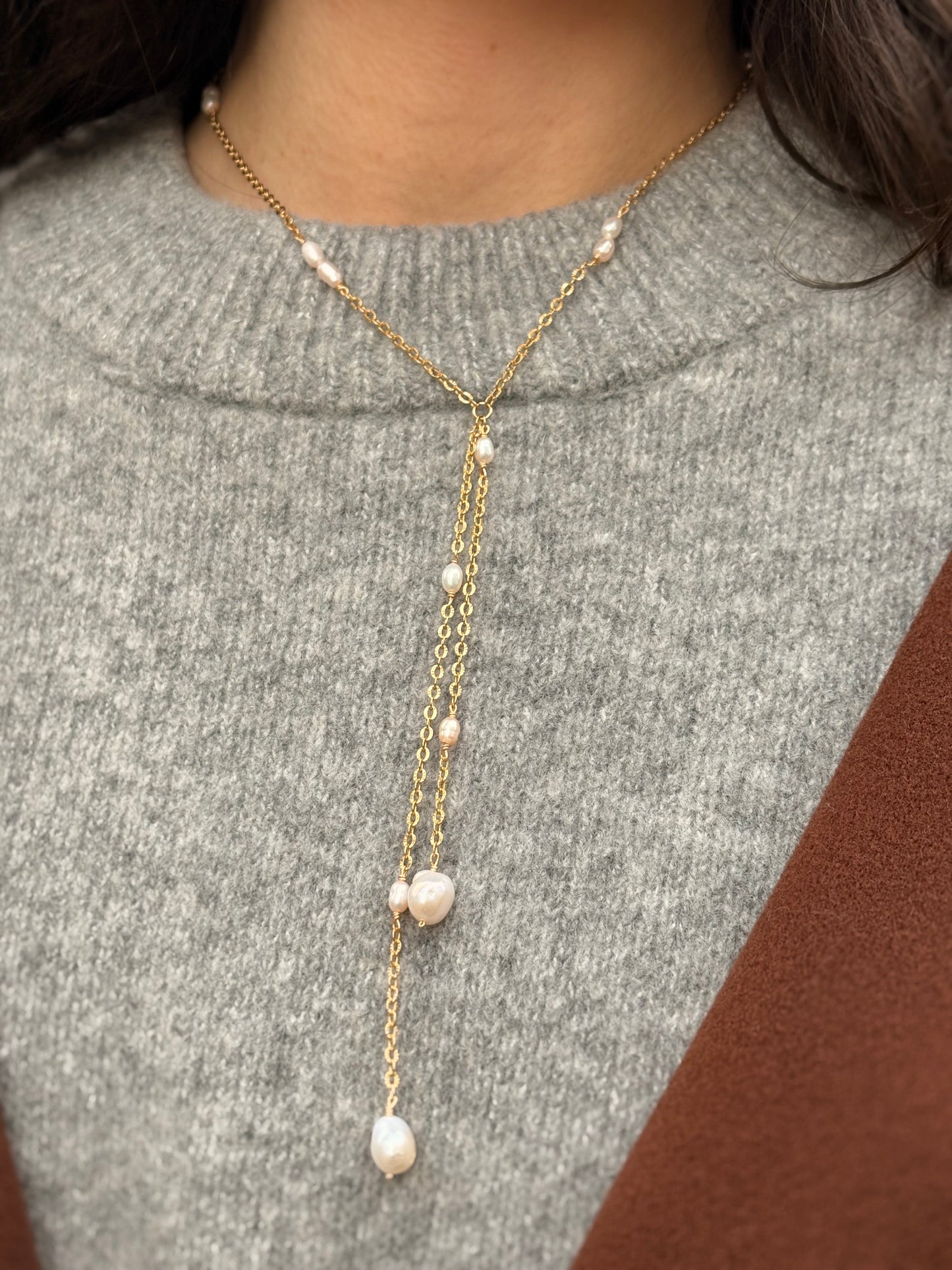 Collier Lariat de Perles - Cravate Nacré