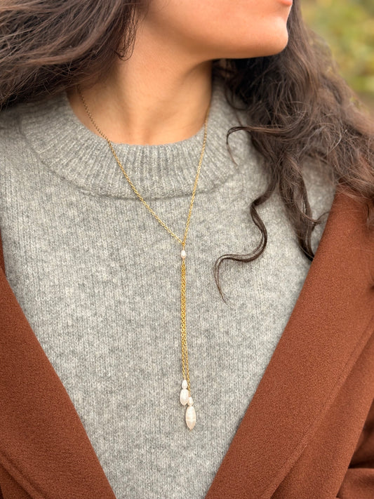 Collier Lariat de Perles - Larmes de Nacre