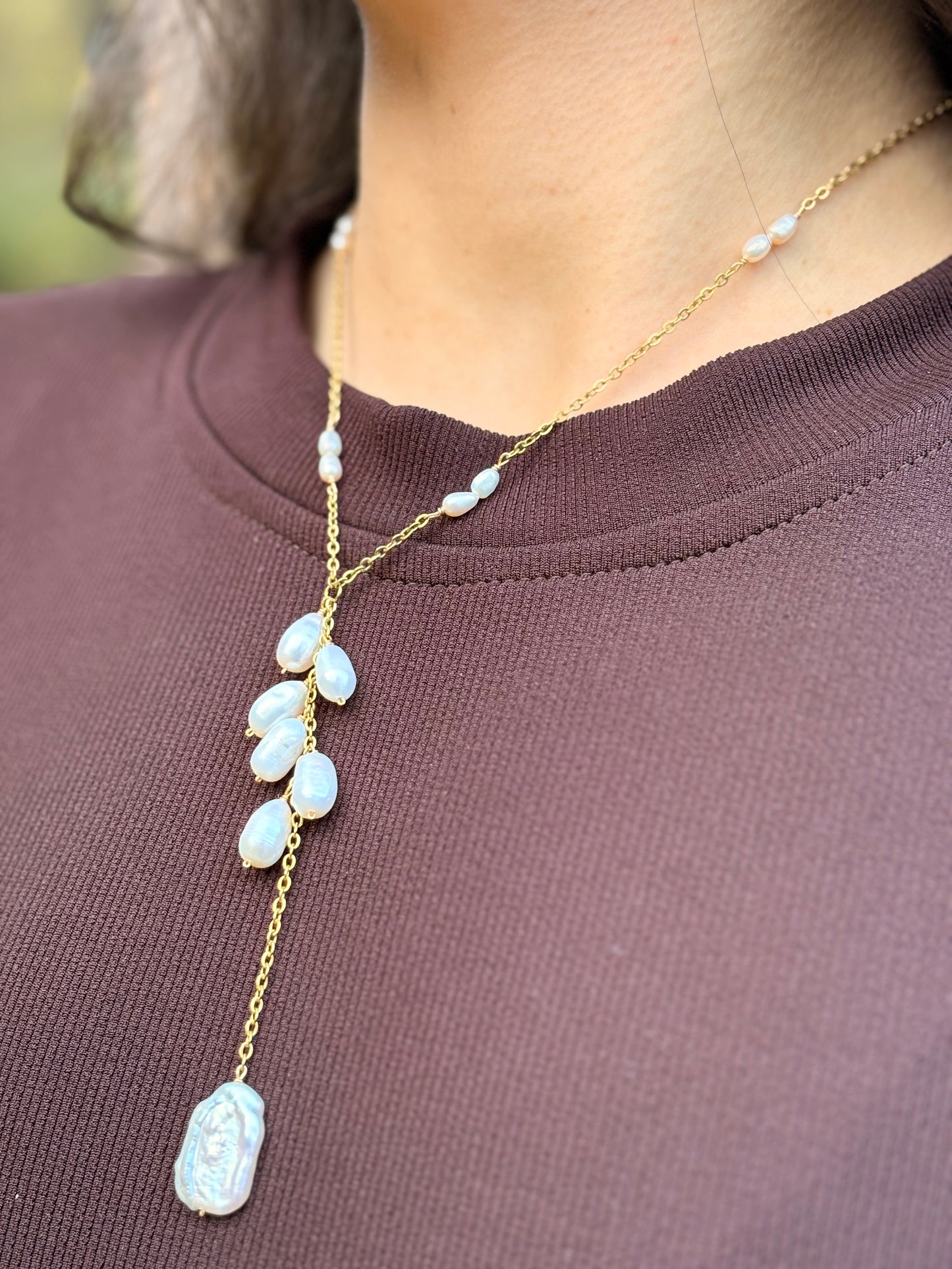 Lariat Necklace of Pearls - Light Mother of Pearl