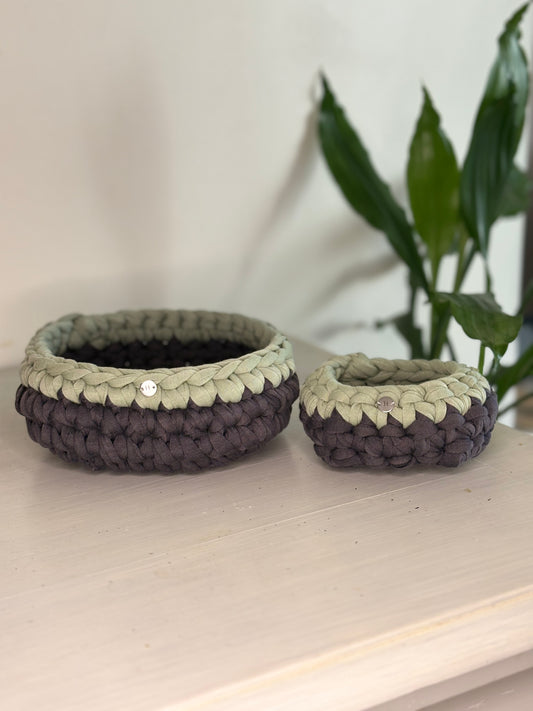 Duo de Paniers de Rangement en Crochet - NOA & ALBA - Gris Anthracite & Vert Pastel