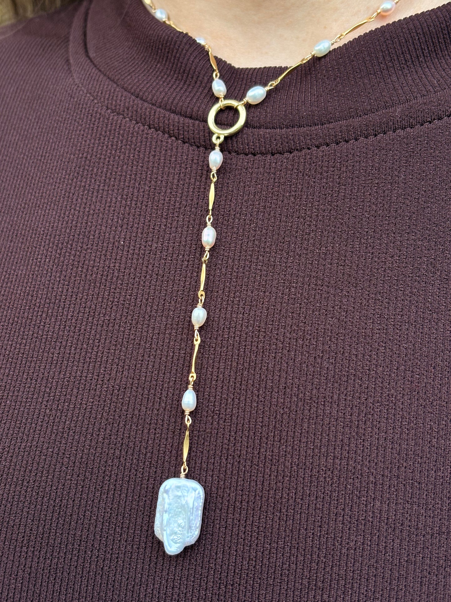 Perlen-Lariat-Halskette - Perlmutt-Sonne