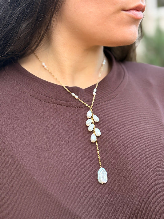 Collier Lariat de Perles - Nacre Lumière